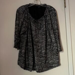 Lucky Brand Women’s 3X boho black gray 3/4 sleeve blouse drawstring neckline